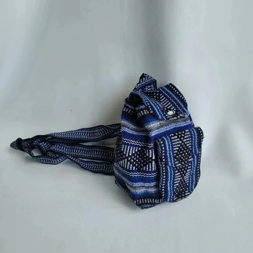 NWOT Pinzon Woven Mexico Backpack Artesanias Mr Pocket Drawstring Boho Bag Blue